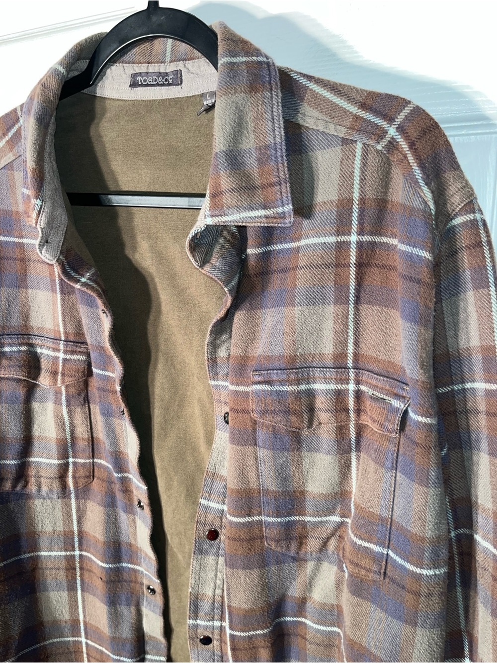 Toad&Co Men's Mojac Over Shirt Long Sleeve Button Flannel Size Large Snap Lined - Picture 3 of 9